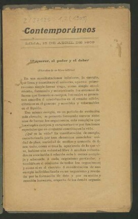 El querer, el poder y el deber : (Párrafos de un libro inédito)