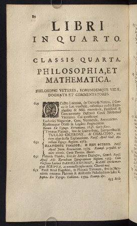 82-106, Classis Quarta. Philosophia, et Mathematica - Classis Quinta. Artes