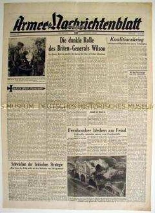 Kriegszeitung "Armee-Nachrichtenblatt" mit Berichten von verschiedenen Kriegsschauplätzen