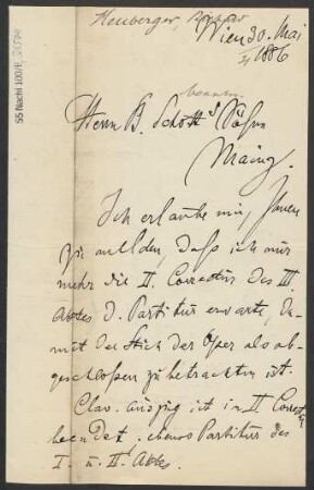 Brief an B. Schott's Söhne : 30.05.1886