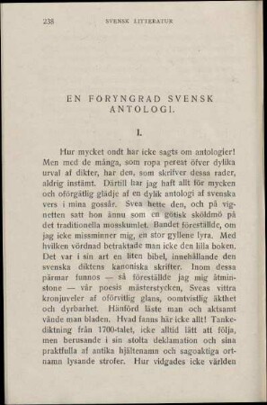 En Föryngrad Svensk Antologi.