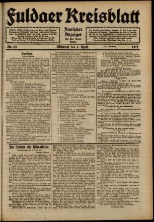 Ausgabe vom Mittwoch, den 09. April 1919.