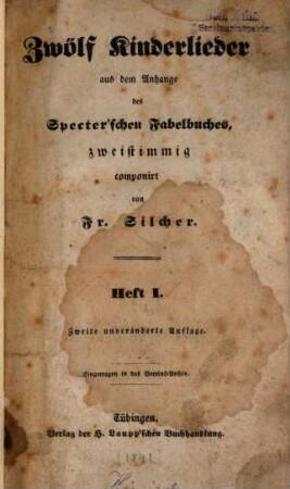 Zwölf Kinderlieder aus dem Anhange des Specter'schen Fabelbuches : zweistimmig componirt, I