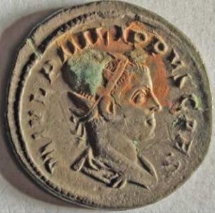 Römische Münze, Nominal Antoninian, Prägeherr Philippus Arabs, für Philippus II. Caesar, Prägeort Rom, Original