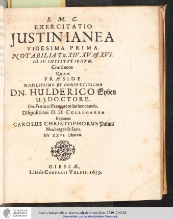 Exercitatio Justinianea Vigesima Prima