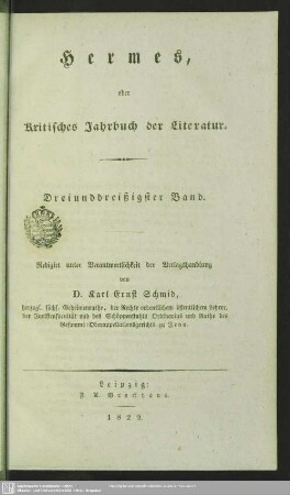 33.1829: Hermes oder kritisches Jahrbuch der Literatur