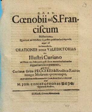 Coenobii ad S. Franciscum Historiam ...