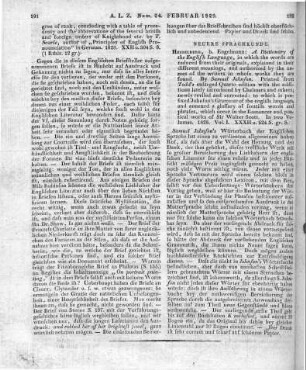 Johnson, S.: A dictionary of the English language. In Which The Words Are Deduced From Their Originals, Explained ... And Authorized By The Names Of The Writers In Whose Works They Are Found. Printed From Todd's Enlarged Quarto Edition With The Additions Lately Introduced By Chalmers And Others. Vol. 1. Heidelberg: Engelmann 1828