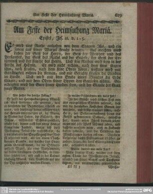 Am Fest der Heimsuchung Mariä. Epistel, Jes. 11. v. 1-5