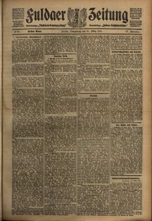 Erste Ausgabe vom Donnerstag, den 31. März 1910.