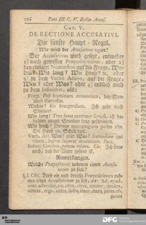 Cap. V. De Rectione Accusativi. Die fuenfte Haupt-Regul