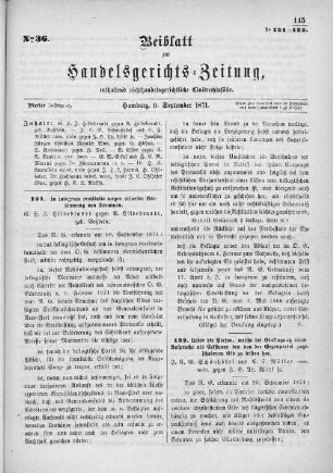 Beiblatt zur hamburgischen Handelsgerichts-Zeitung No. 36. Vierter Jahrgang. Hamburg, 9. September 1871.