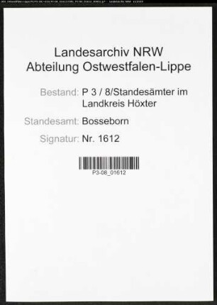Sterberegister Standesamt Bosseborn