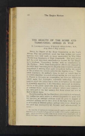 The Health of the Home and Territorial Armies in War.