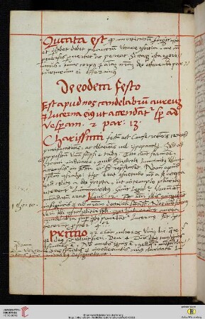 De eodem Festo [Predigttext, II Par 13,11:]