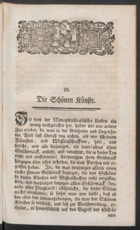 III. Die Schönen Künste
