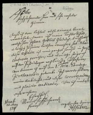 Brief von Johann Hübner an Christoph Enoch Buchta