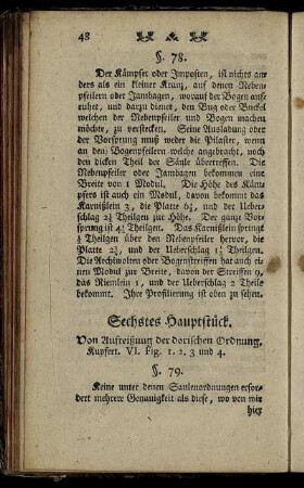 Sechstes Hauptstück. Von Aufreißung der dorischen Ordnung.