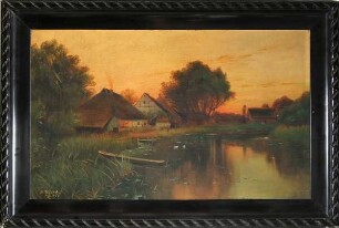 Landschaft mit Bauernhof am Wasser