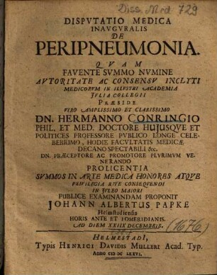 Dispvtatio Medica Inavgvralis De Peripneumonia