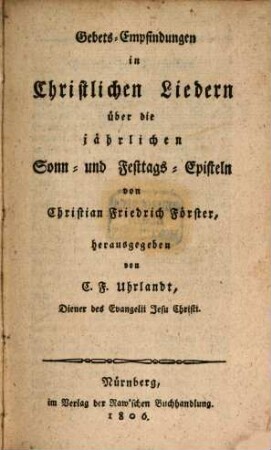 Gebets-Empfindungen in christlichen Liedern über die jährlichen Sonn- und Festtags-Episteln
