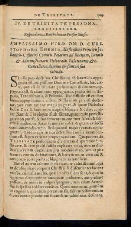 IV. De Trinitate Personarum Divinarum.
