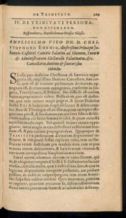 IV. De Trinitate Personarum Divinarum.