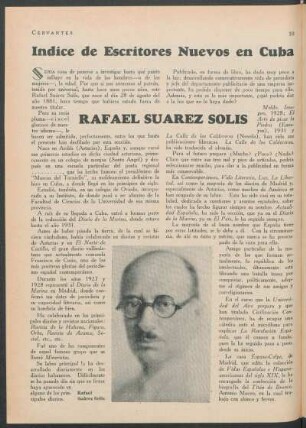 Índice de escritores nuevos en Cuba : Rafael Suarez Solis