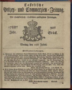 30tes Stueck, Montag den 28ten Julius. 1788