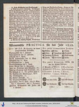 Astronomische Practica für das Jahr 1828.