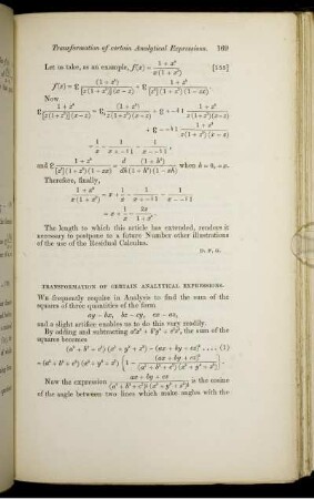 Transformation of certain analytical expressions.