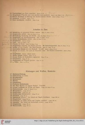 Rüstungen und Waffen; Bestecke (Nr. 277-372)