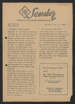 'HF-Sender' [Flugblatt], Nr.10/1953 (15. Juli 1953)