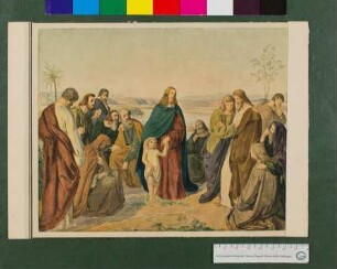farbiger Druck eines Fotos des Farbentwurfs zu Christus stellt ein Kind unter die Jünger