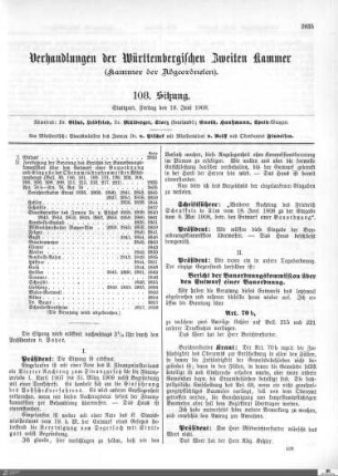 108. Sitzung, Stuttgart, 19.6.1908
