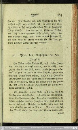 22. Brief des Verfassers an den Jüngling