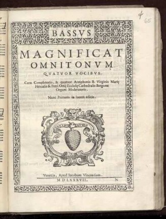 Hercules: Magnificat omnitonum quatuor vocibus. Bassus