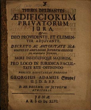 Theses Delibantes Aedificiorum Privatorum Jura