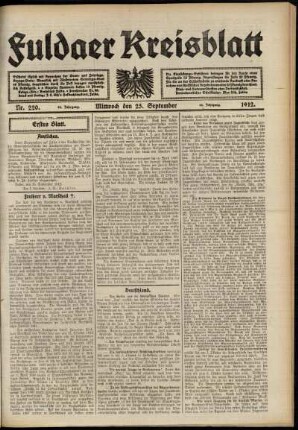 Erste Ausgabe vom Mittwoch, den 25. September 1912.