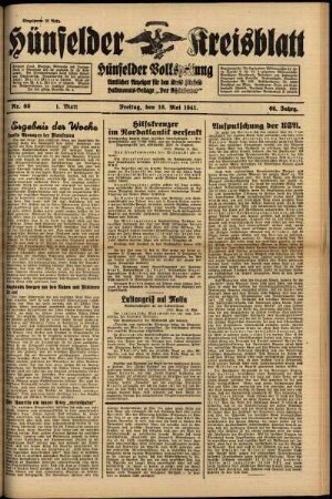 Erste Ausgabe vom Freitag, den 16. Mai 1941.