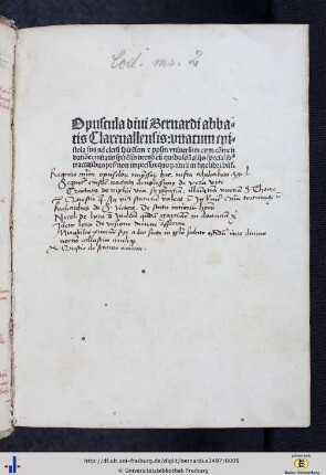 [Druck] Opuscula divi Bernardi abbatis Clarevallensis.