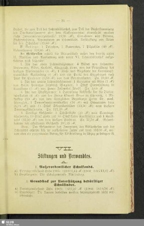 VII. Stiftungen und Verwandtes