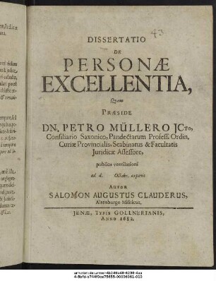 Dissertatio De Personae Excellentia