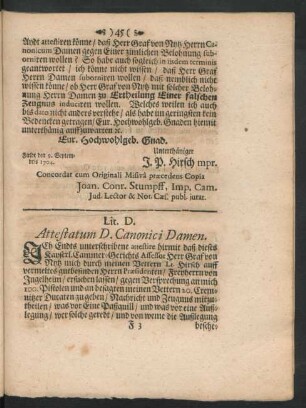 Lit. D. Attestatum D. Canonici Damen
