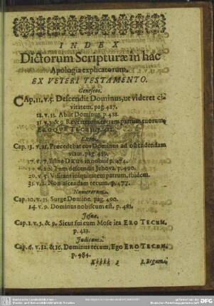 Index Dictorum Scripturae in hac Apologia explicatorum