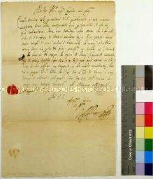 Brief von Sigmund Friedrich Fugger an seinen Cousin Octavian Secundus Fugger betreffs Handels- und Transportangelegenheiten (in italienischer Sprache)