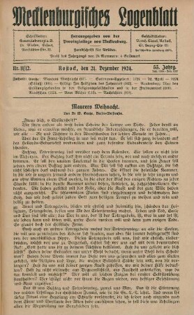Nr. 11/12. Rostock, den 21. Dezember 1924.