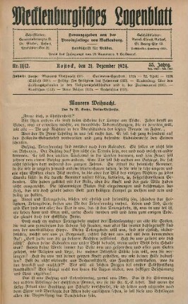 Nr. 11/12. Rostock, den 21. Dezember 1924.