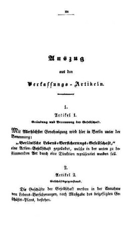 Auszug aus den Verfassungs-Artikeln