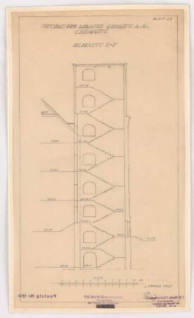 Fabrik Sigmund Goeritz AG, Chemnitz: Projekt vom 2.1.1925, Schnitt E-F 1:100